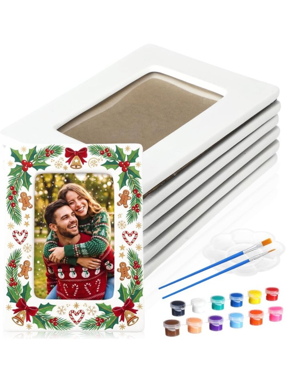 DIY 6 Set Ceramic Picture Frame Craft Kit - 4x6 Frames with Stand for Home Decor